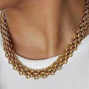 Exaggerated Gold Chain Link Necklace Clavicle Toggle Closure Choker Lacteo